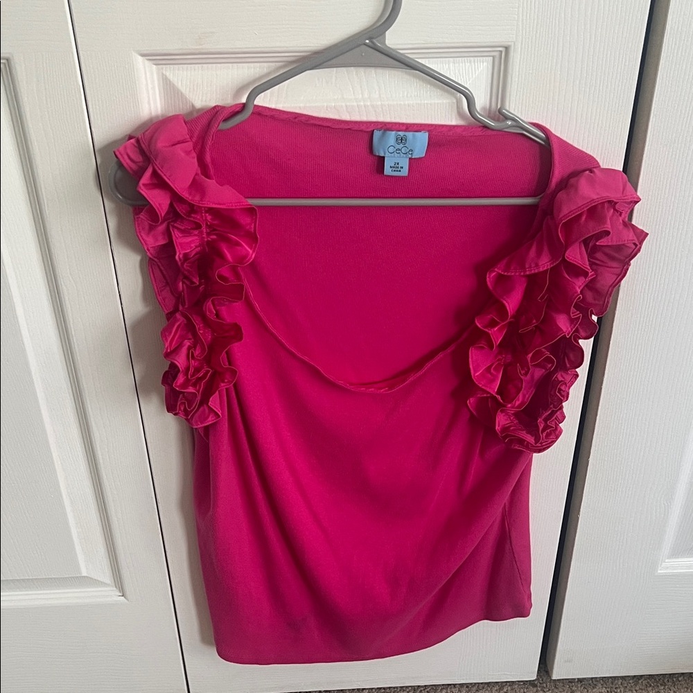 Target Fuchsia Ruffle Sleeve Blouse
21 inches long 17 inches wide